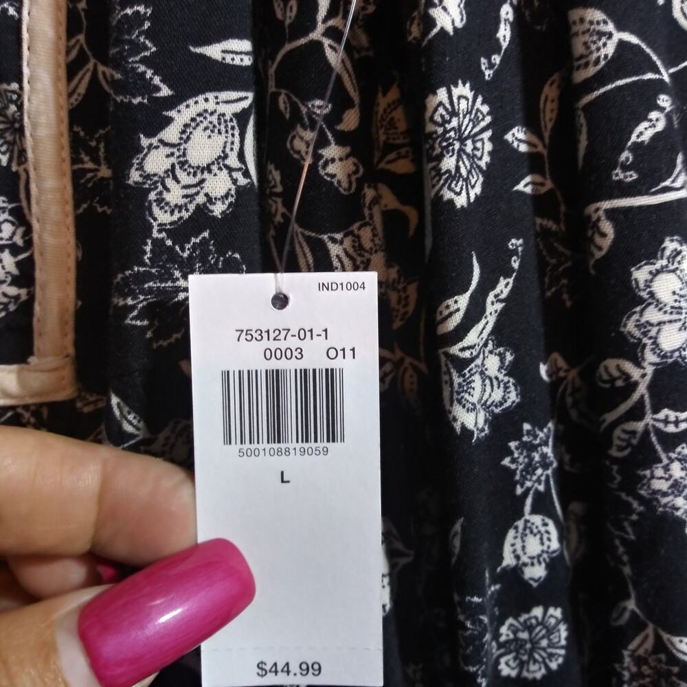 Old Navy Black Floral Long-Sleeve Boho Mini Dress Size L - Picture 6 of 11